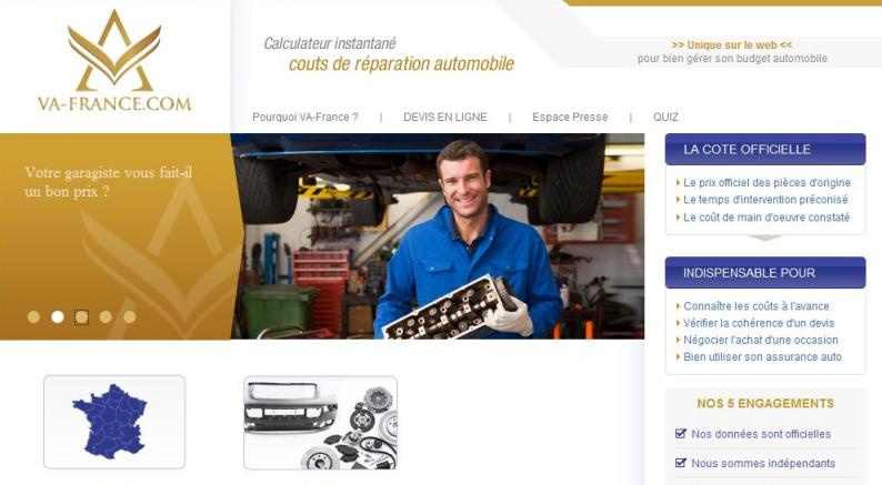aperçu site va france devis cout reparation voiture sur internet