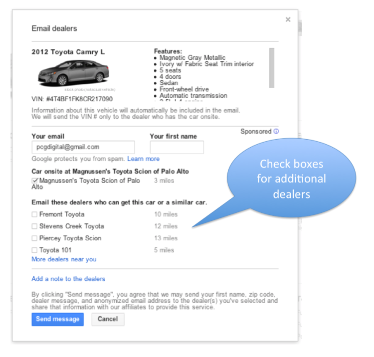 google car contact vendeur