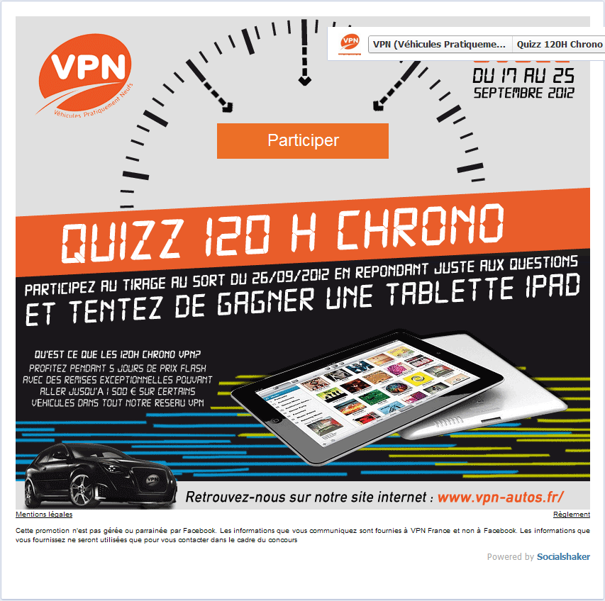 Gagnez un Ipad avec le quizz 120 chrono de VPN