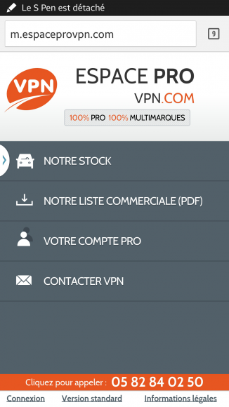 La page d'accueil de l'espace pro avec les fonctionnalités disponibles en version mobile
