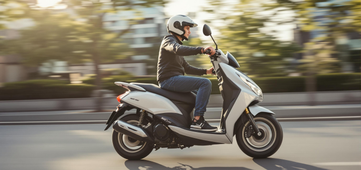 Jeune homme sur un scooter gris en train de rouler